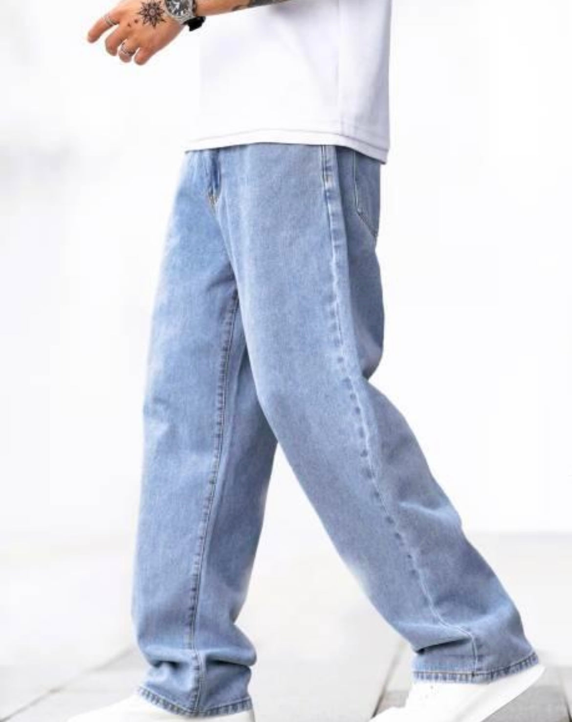 Veltick Loose Fit Mid Rise Light Blue Men Denim Jeans