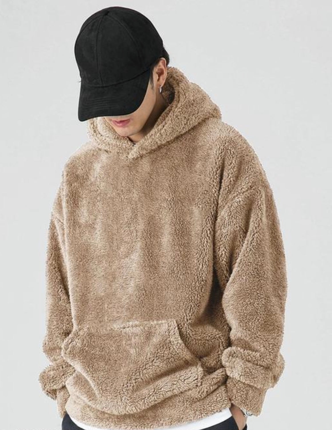 men sweatshirt fluffy fur hoodie fully warm fabric
