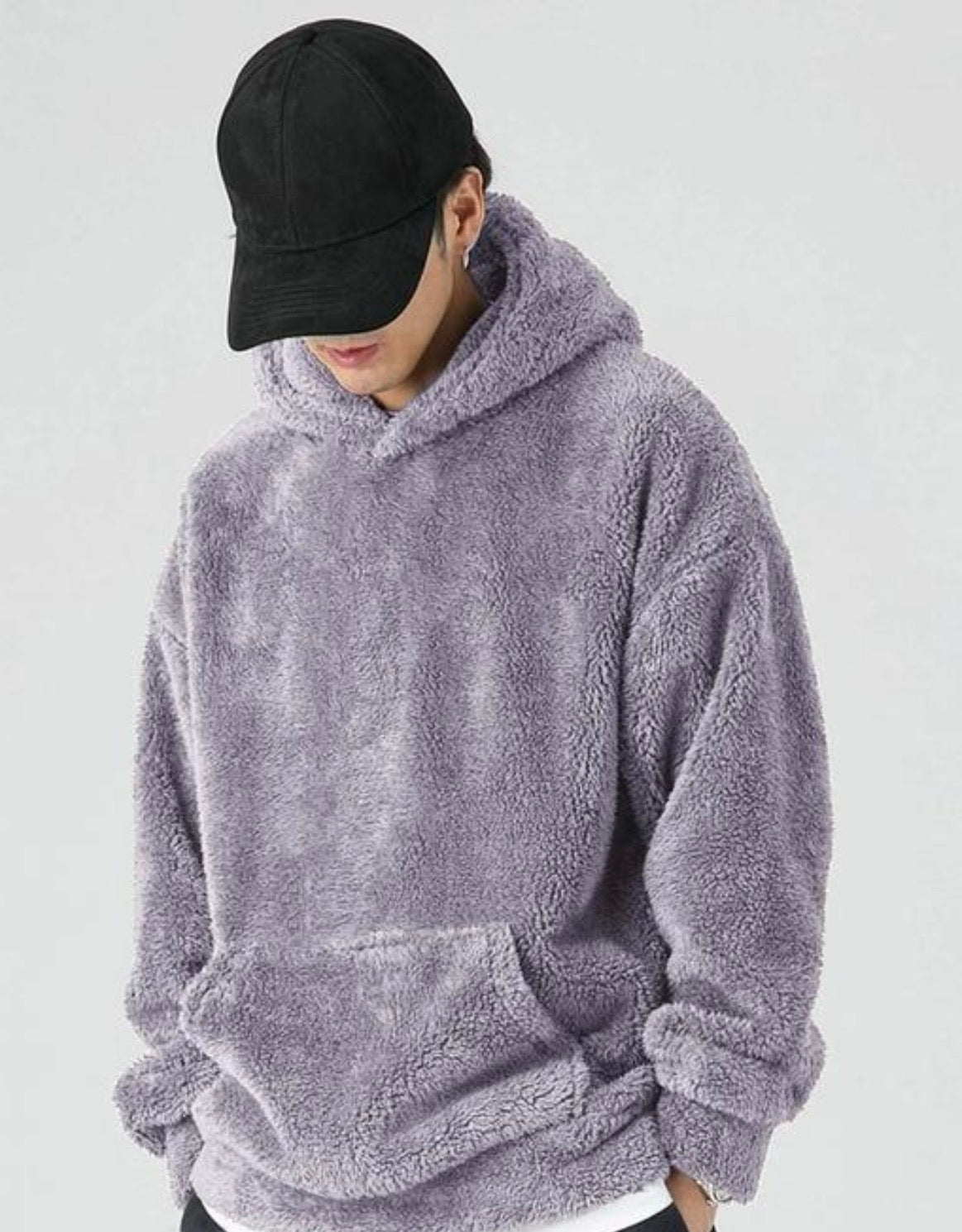 men sweatshirt fluffy fur hoodie fully warm fabric