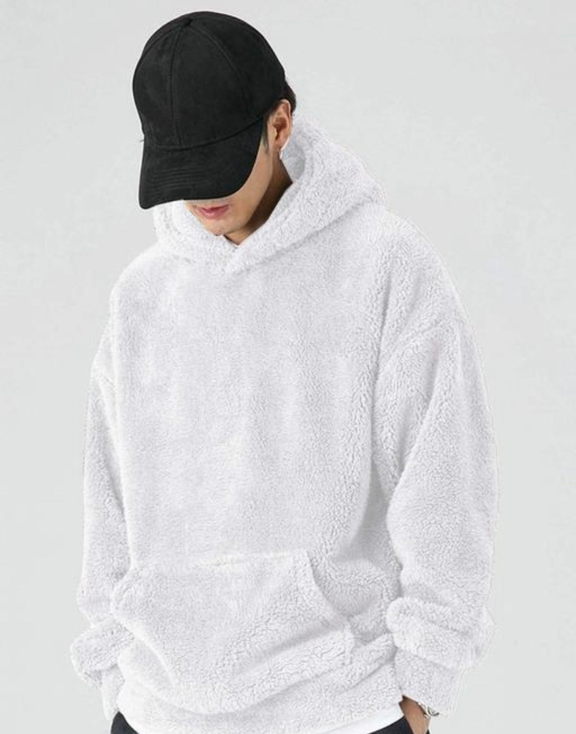 men sweatshirt fluffy fur hoodie fully warm fabric