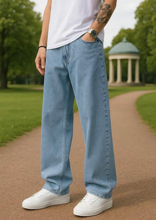 Veltick Loose Fit Mid Rise Light Blue Men Denim Jeans