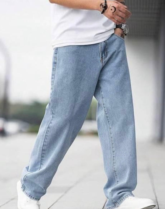 Veltick Loose Fit Mid Rise Light Blue Men Denim Jeans