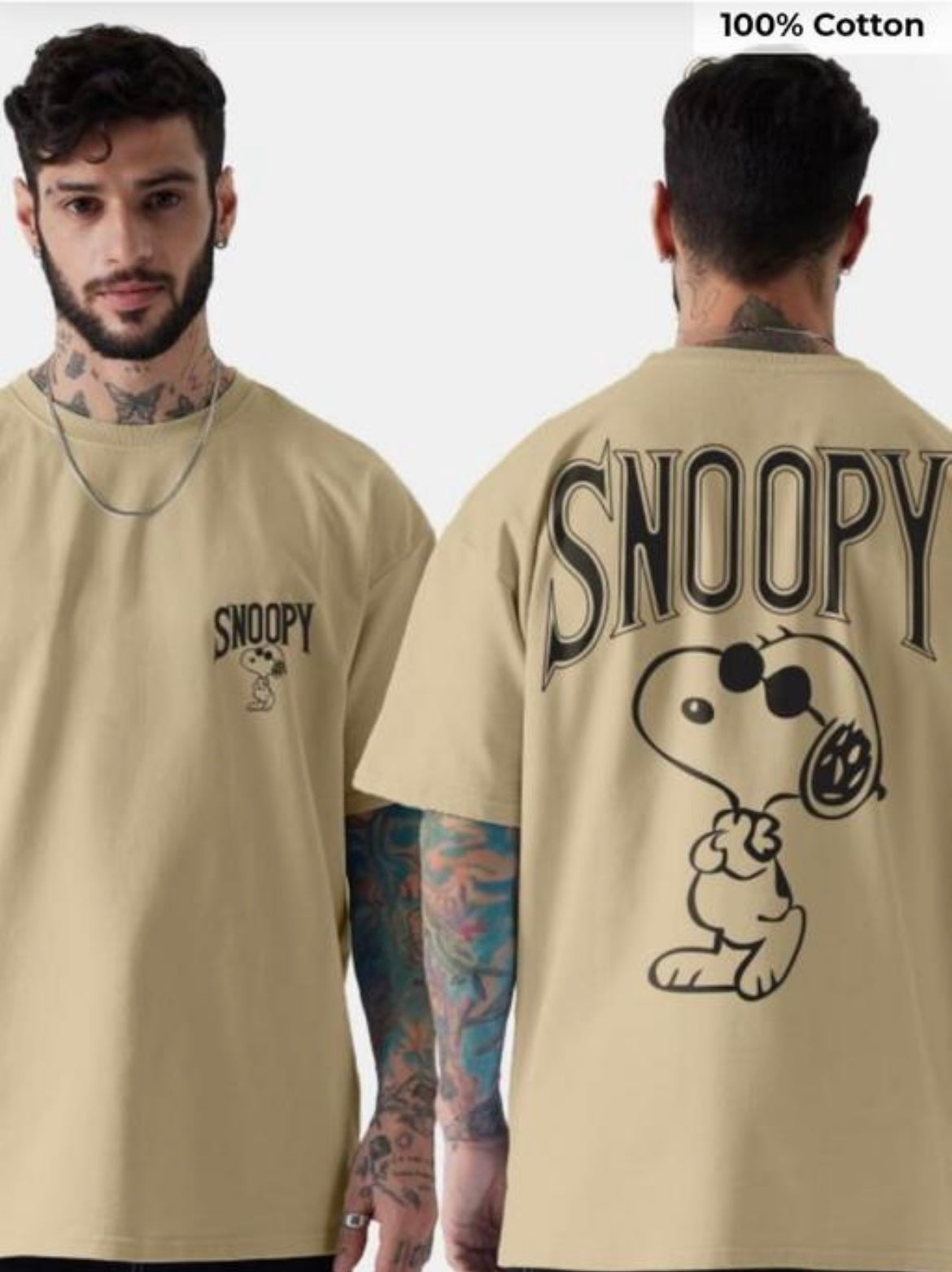 Men's Beige Snoopy Graphic T-Shirt