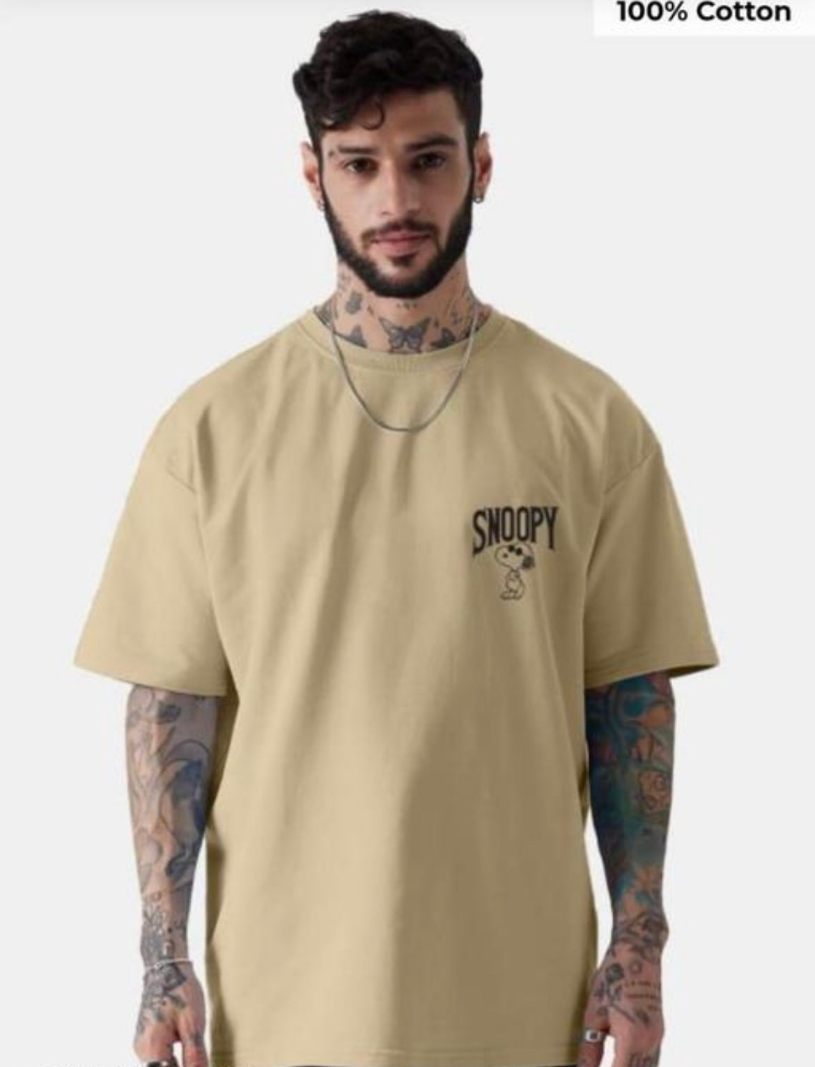 Men's Beige Snoopy Graphic T-Shirt