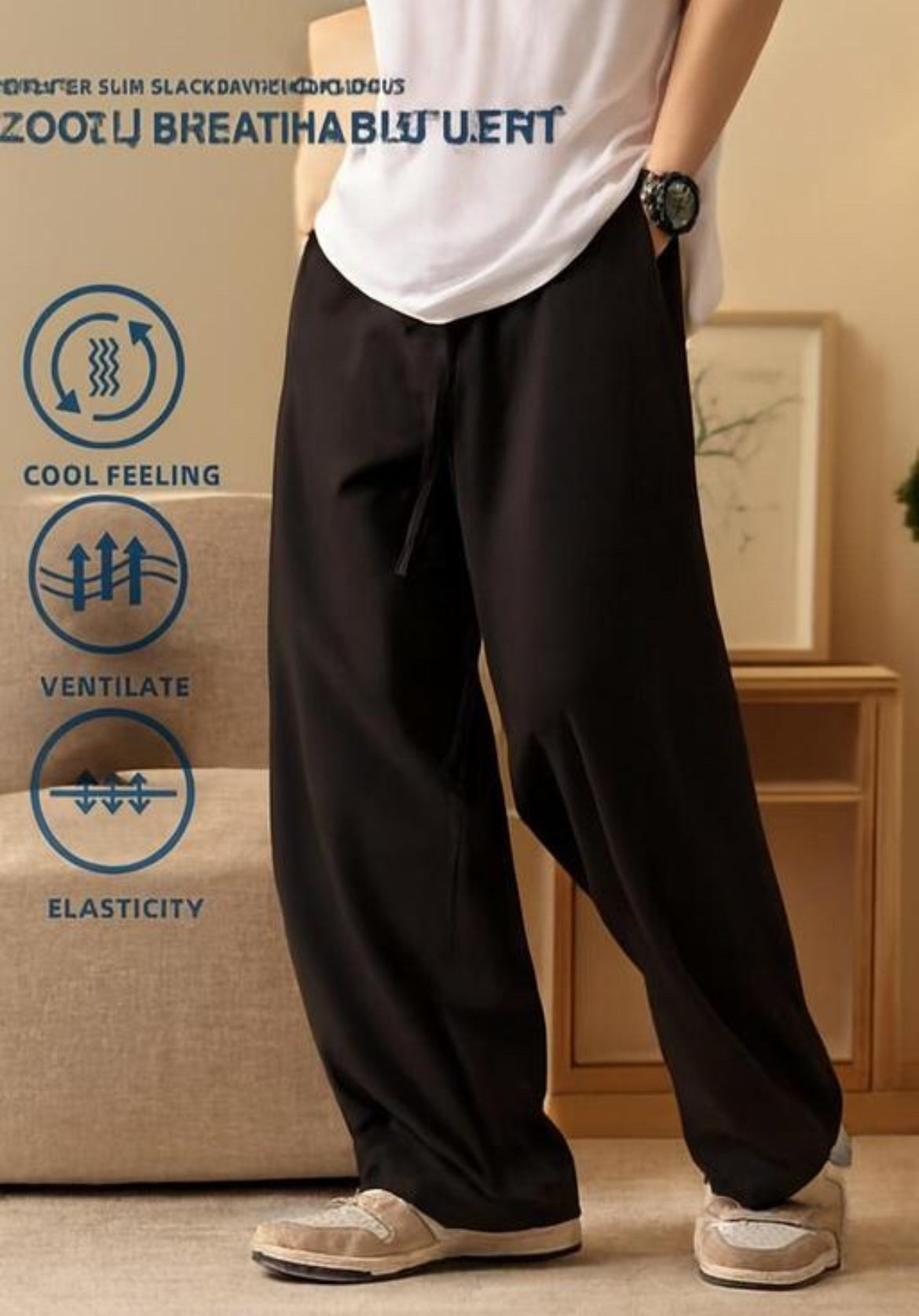 Vownz Men's Lower/ Trouser–Loose Fit Polycotton with Elastic Waistband &amp; Pockets