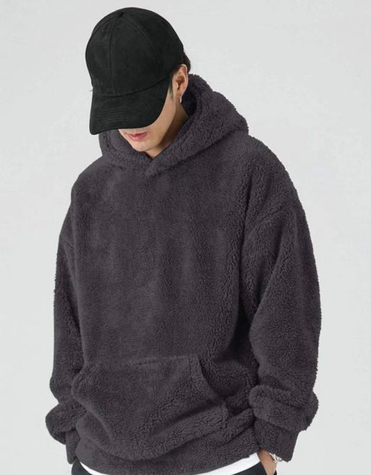 men sweatshirt fluffy fur hoodie fully warm fabric