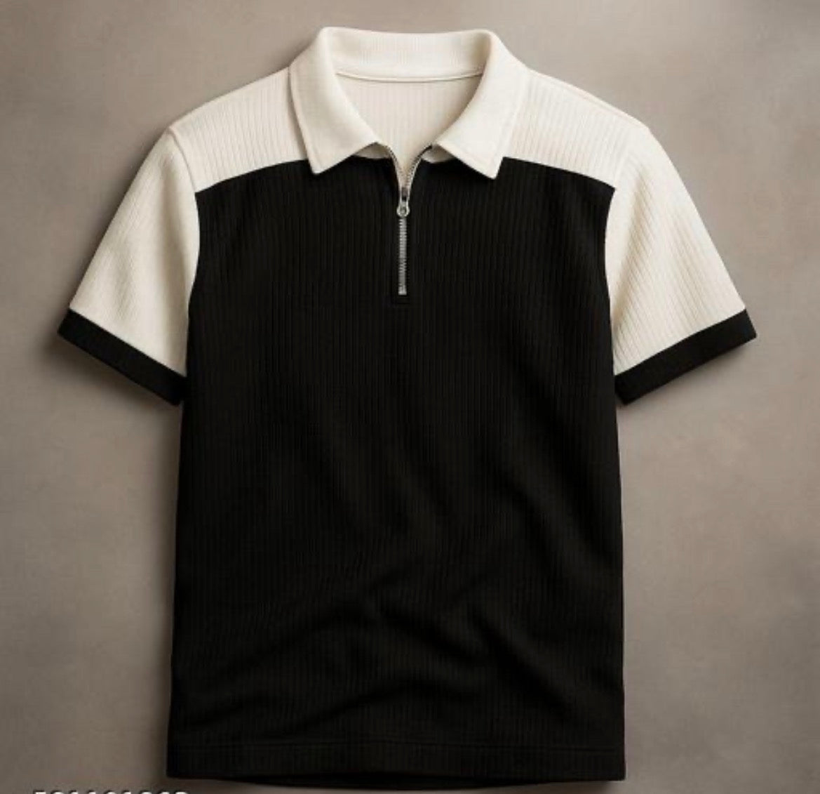 frill black and white polo contrast collar with zip&nbsp;