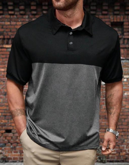 LEOTUDE Men's Colorblocked Regular Polo Black Tshirts