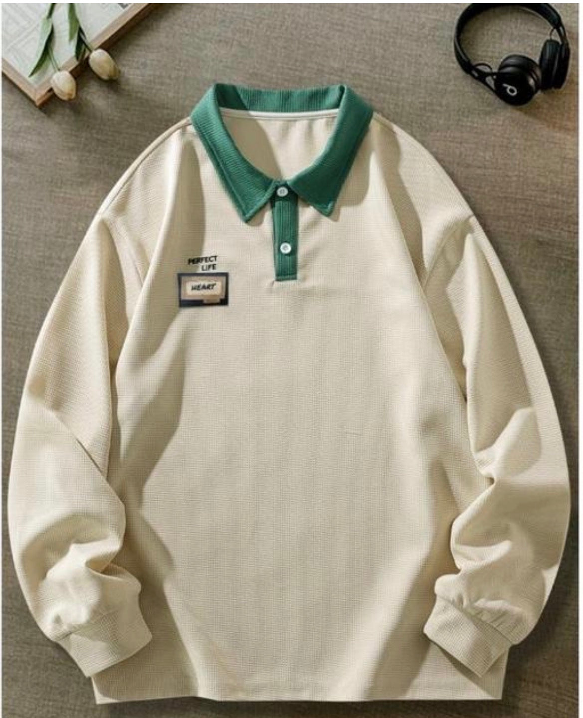 Casual waffle t-shirt over-sized polo for men