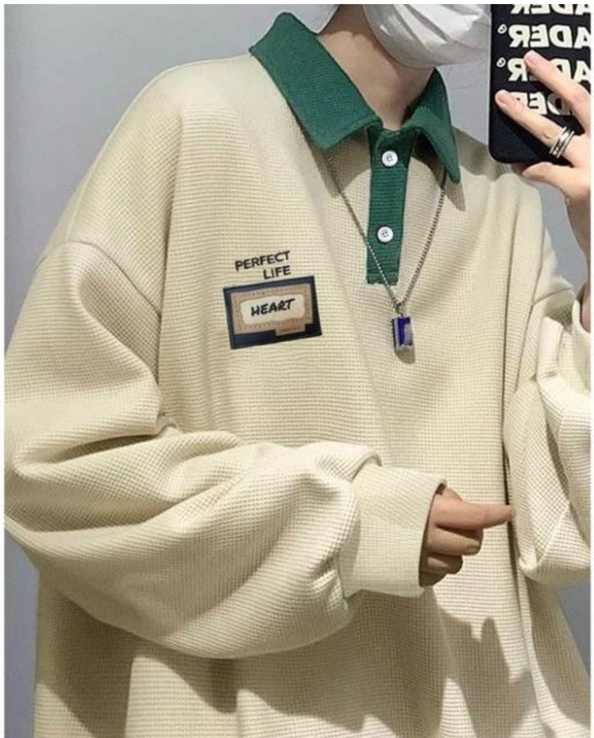 Casual waffle t-shirt over-sized polo for men