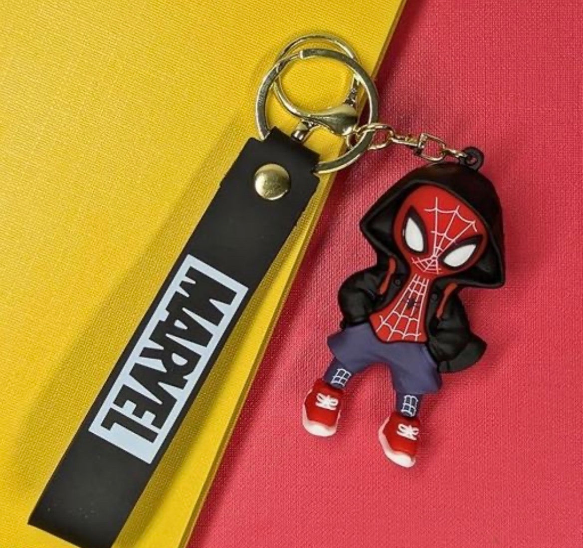 Spider Man Black Hood Cartoon Characters Keychain for Girls Boys, Cute Sili-con Keychains Accessories Keyring Key Purse Backpack Car Charms for Kids Gifts