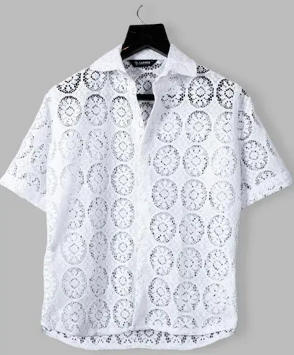 Men Regular Fit Self Design Spread Collar Casual Shirt
