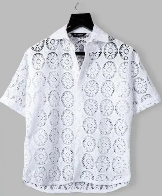 Men Regular Fit Self Design Spread Collar Casual Shirt